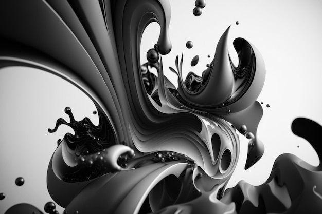 Photo abstrait de gouttes de liquide noir et blanc dans la génération d'ia de style 3d