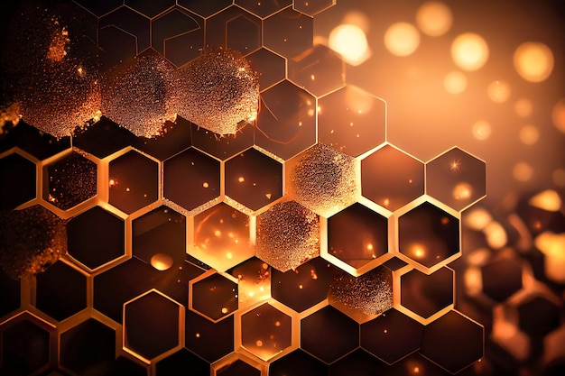 Abstrait hexagones dorés fond nid d'abeille AI générative