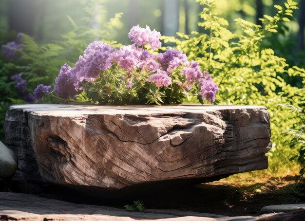 Abstrait Image d'un jardin avec un grand rocher au milieu des plantes et des fleurs généré par l'IA