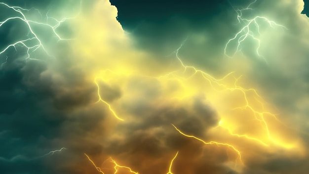 Abstrait jaune minimal avec des nuages blancs volant tonnerre rendu 3d