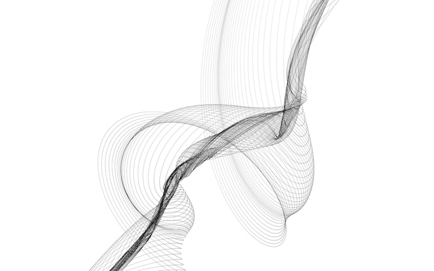 Abstrait avec des lignes de vagues monochromes sur fond blanc. Contexte de la technologie moderne.