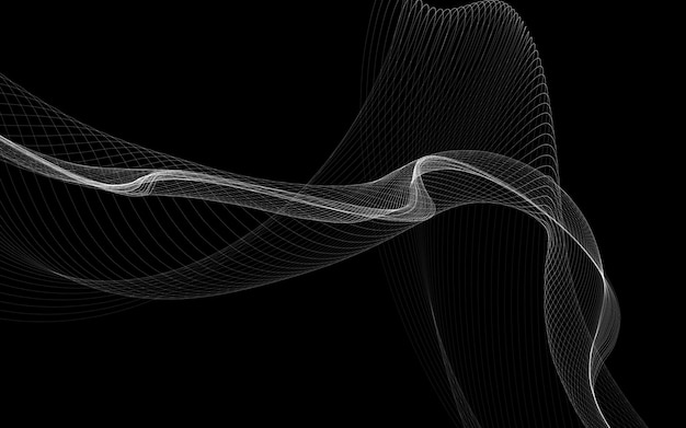Abstrait avec des lignes de vagues monochromes sur fond blanc. Contexte de la technologie moderne.