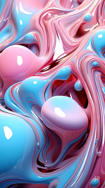 Abstrait liquide à fond rose et bleu avec des gouttes