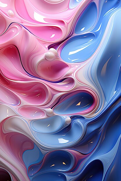 Abstrait liquide à fond rose et bleu avec des gouttes