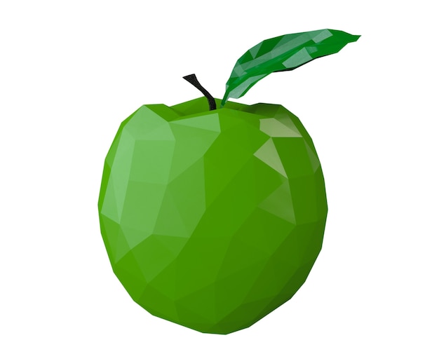 Abstrait Low Polygons Apple sur fond blanc. Rendu 3D