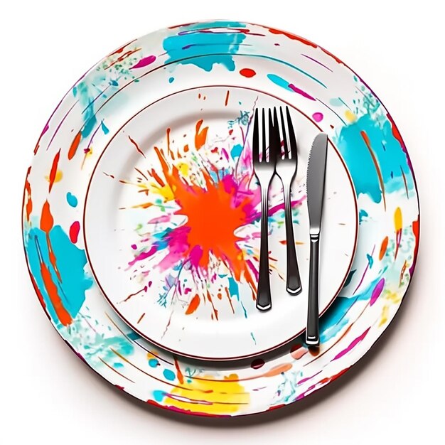 Photo abstrait mettre la table en haut vue de l'assiette et de la cuillère vides pour le festin
