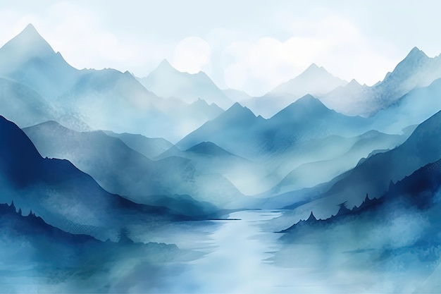 Abstrait de montagnes en bleuBelle impression minimaliste pour votre décor pour félicitations de cartes postales et affiche Generative AI