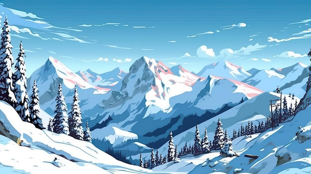Abstrait montagnes couvertes de neige Une illustration exquise mettant en valeur la beauté des montagnes enneigées sur un fond naturel serein AI générative