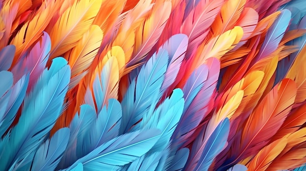 Abstrait multicolore avec fond de plumes volantes vibrantes