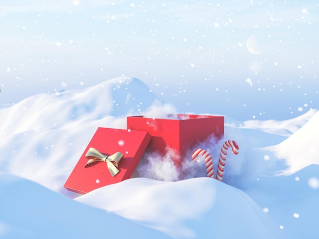 Abstrait de Noël d'hiver avec boîte cadeau vide.