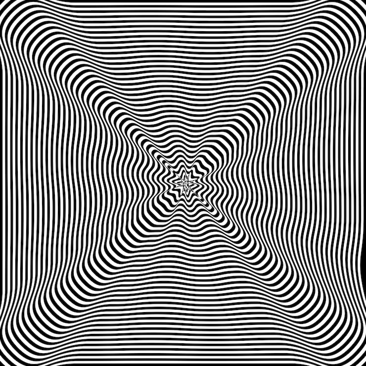 Photo abstrait noir et blanc torsadé illusion d'optique de surface déformée bandes torsadées tunnel 3d stylisé