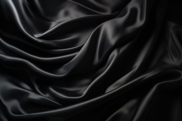 Abstrait noir lisse Beaux plis doux sur la surface du tissu Generative AI