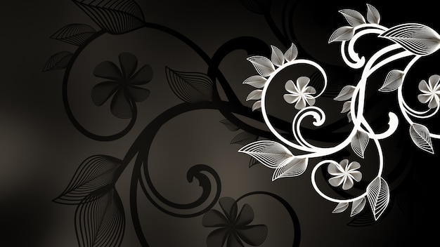 Abstrait avec ornement floral dans les tons noir et blanc