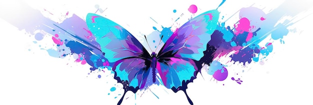 Abstrait Papillon en vol avec des taches violettes et cyanes