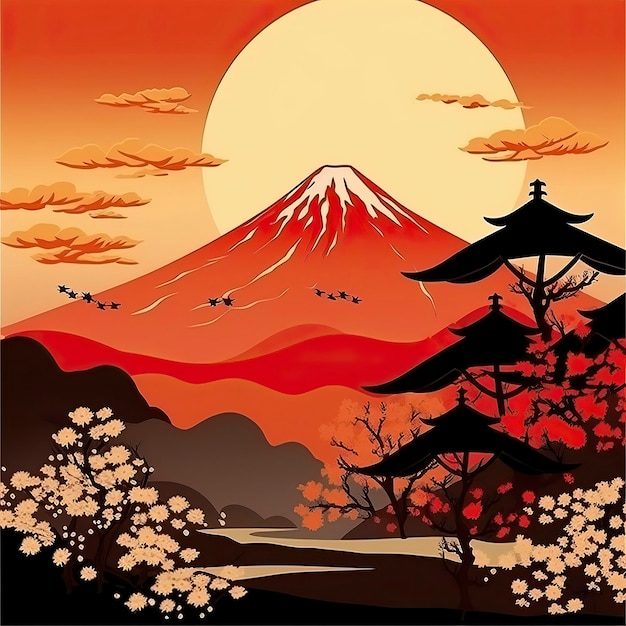 Abstrait paysage japonais avec illustration de montagnes