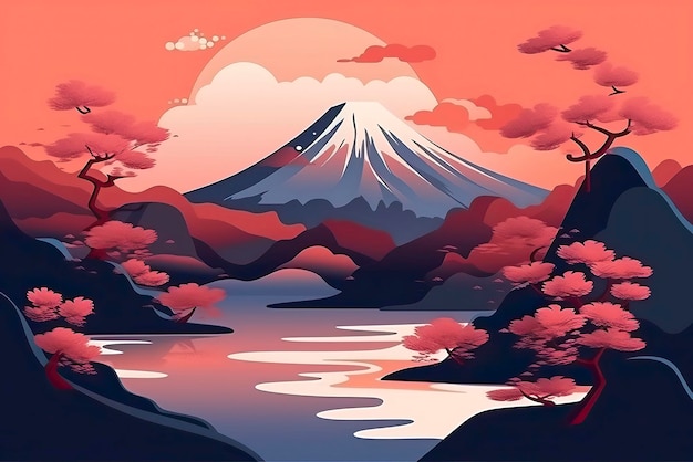 Abstrait paysage japonais avec illustration de montagnes