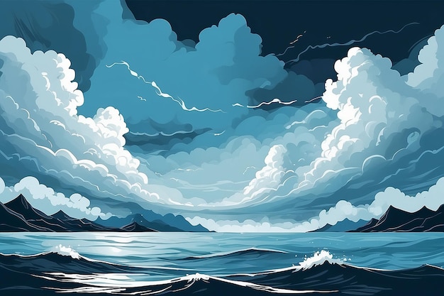 Abstrait paysage de mer art mural vectoriel arrière-plan nuages du ciel et tempête