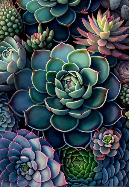 Abstrait de plantes succulentes violet et vert