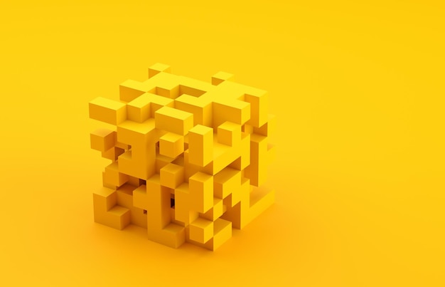 Abstrait rendement 3D de fond géométrique jaune avec des cubes