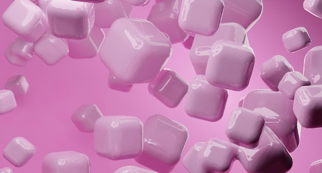 Abstrait rose de maille flottante 3d Cubes pastel en plastique modernes Conception de rendu 3d de motif cubique abstrait Maquette abstraite scène couleur pastel