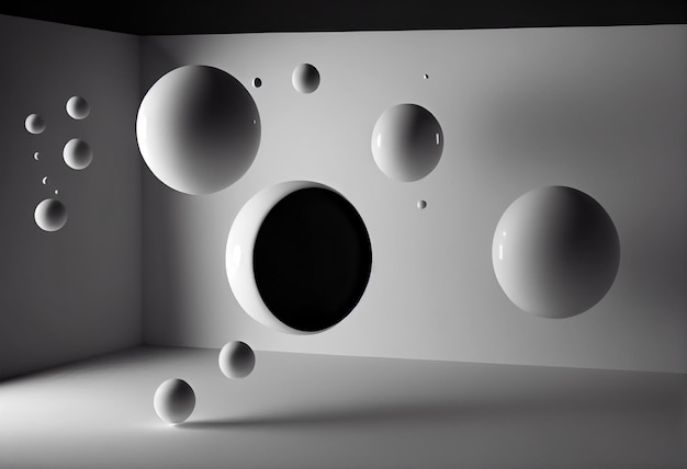 Abstrait avec des sphères noires et blanches illustration de rendu 3d ai générative