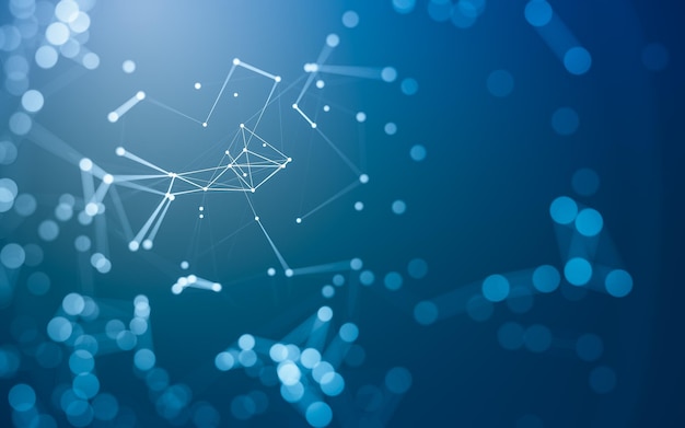 Abstrait Technologie des molécules avec des formes polygonales reliant des points et des lignes Structure de connexion Visualisation de données volumineuses