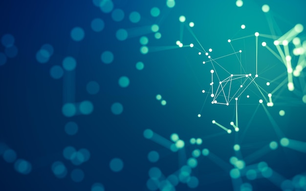 Photo abstrait technologie des molécules avec des formes polygonales reliant des points et des lignes structure de connexion visualisation de données volumineuses