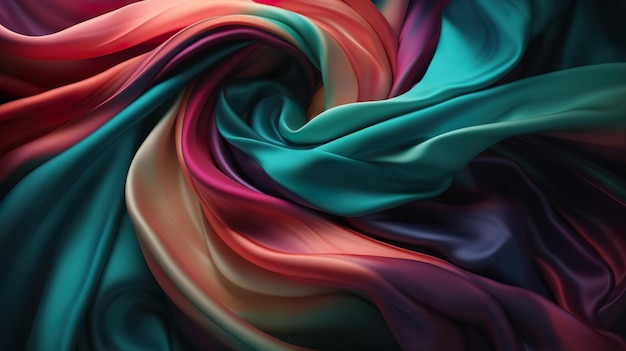 Abstrait avec une texture de tissu tombant doux avec des plis fluides Textile de soie tourbillonnant coloré avec des plis doux fond d'écran moderne Illustration horizontale pour la conception de bannière AI générative