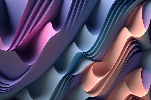 Abstrait avec des vagues de papier papier peint moderne avec des plis ondulés rose bleu violet bleu Créé avec la technologie Generative AI