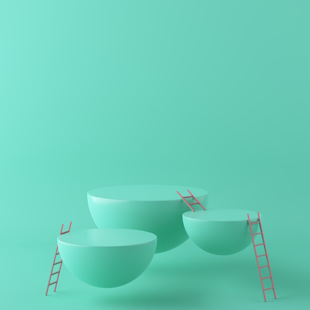 Abstrait vert avec podium de forme géométrique et escalier. Rendu 3d