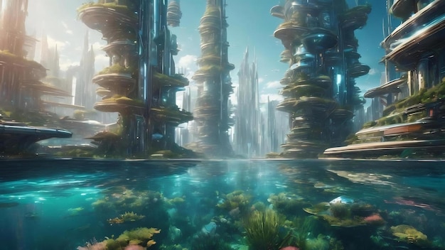 Abstrait ville futuriste sous l'eau futur de l'humanité futur de la civilisation en écologie