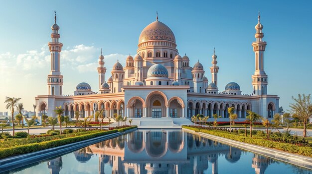 Abu Dhabi au coucher de soleil doré Vue extérieure de la mosquée des Émirats arabes unis