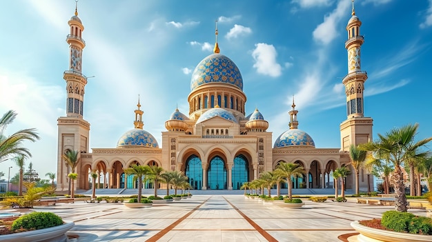 Abu Dhabi au coucher de soleil doré Vue extérieure de la mosquée des Émirats arabes unis