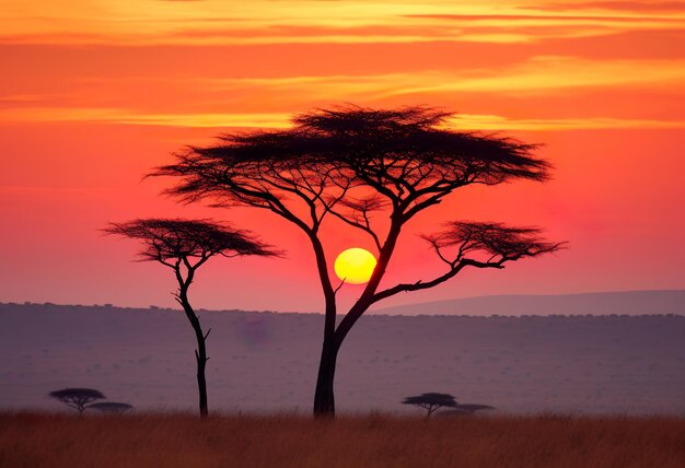Acacia tres au lever du soleil Maasai Mara au Kenya