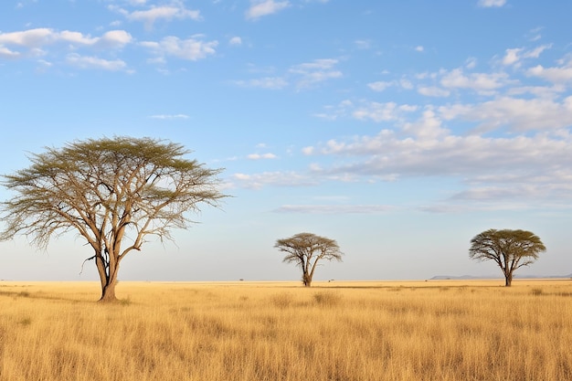 Les acacias à sommet plat dans les plaines du Serengeti