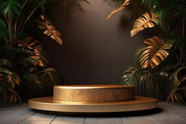 Accédez à un paradis tropical sur une plate-forme en pierre entourée de palmiers luxuriants et d'une nature immaculée. AI Generative