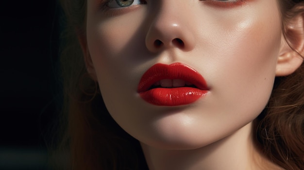 L'accent de la photo est mis sur une paire de lèvres recouvertes d'un rouge à lèvres brillant Image AI générative