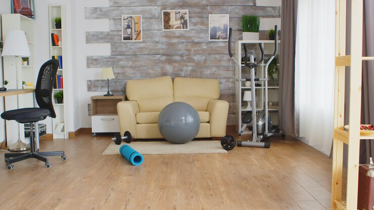 Photo accessoires de fitness pour l'entraînement à domicile dans une pièce sans personne dedans.