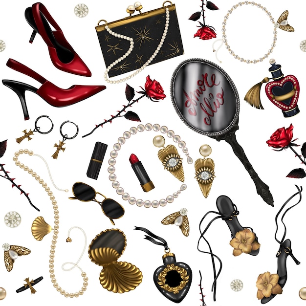 Photo les accessoires de glamour sont définis par une illustration sans couture.