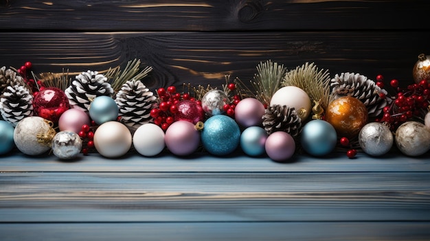 Accessoires de Noël colorés sur un fond en bois sur la table