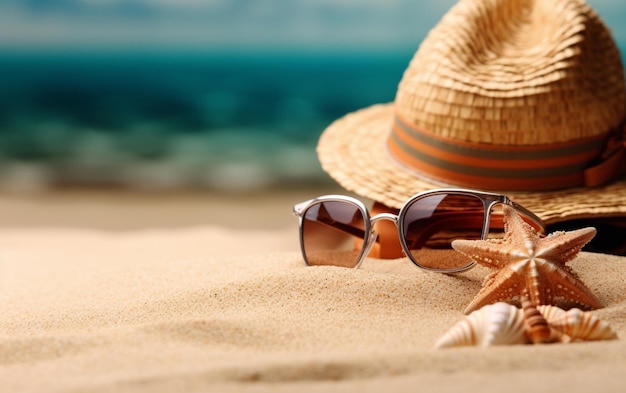 Photo accessoires de plage sur fond d'été sablonneux