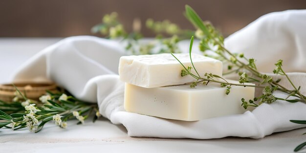 Accessoires de salle de bain sur une serviette blanche Le concept de soins quotidiens du corps