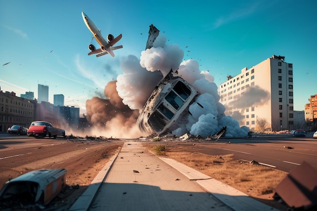 Photo l'accident d'avion du 11 septembre dans un bâtiment, l'explosion de l'accident, la catastrophe, le papier peint, l'illustration de fond.