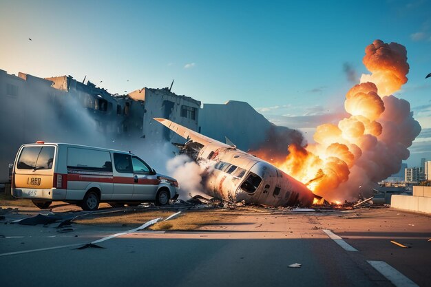 Photo l'accident d'avion du 11 septembre dans un bâtiment, l'explosion de l'accident, la catastrophe, le papier peint, l'illustration de fond.