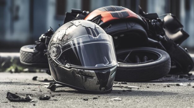 Accident de la route avec une moto sur la route