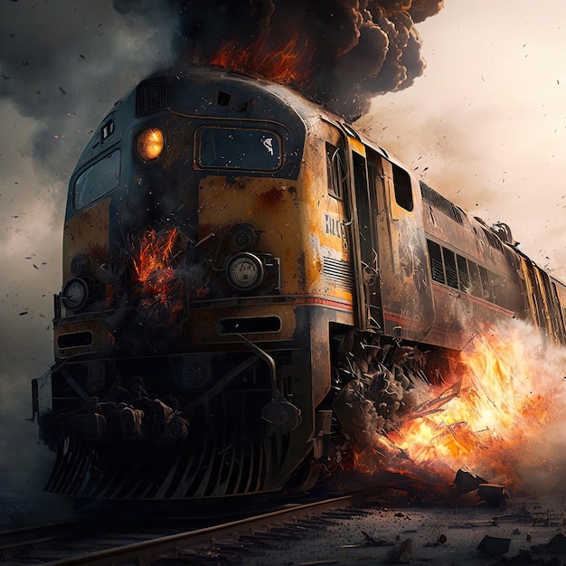 Accident de train et incendie sur la voie IA générative d'image