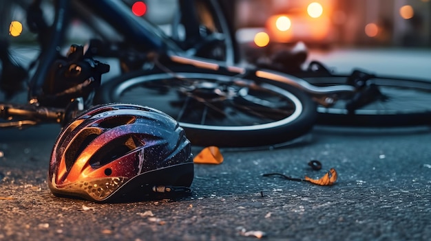 Un accident de vélo avec casque de sécurité par accident