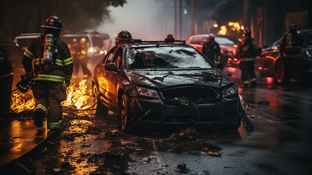 Accident de voiture Ambulanciers et pompiers