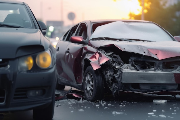 Un accident de voiture impliquant plusieurs véhicules causant des dommages Automobiles endommagées après la collision Illustration générative d'IA