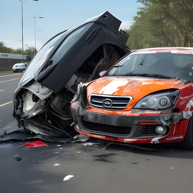 Photo accident de voiture rouge ou accident sur la route avec une autre voiture